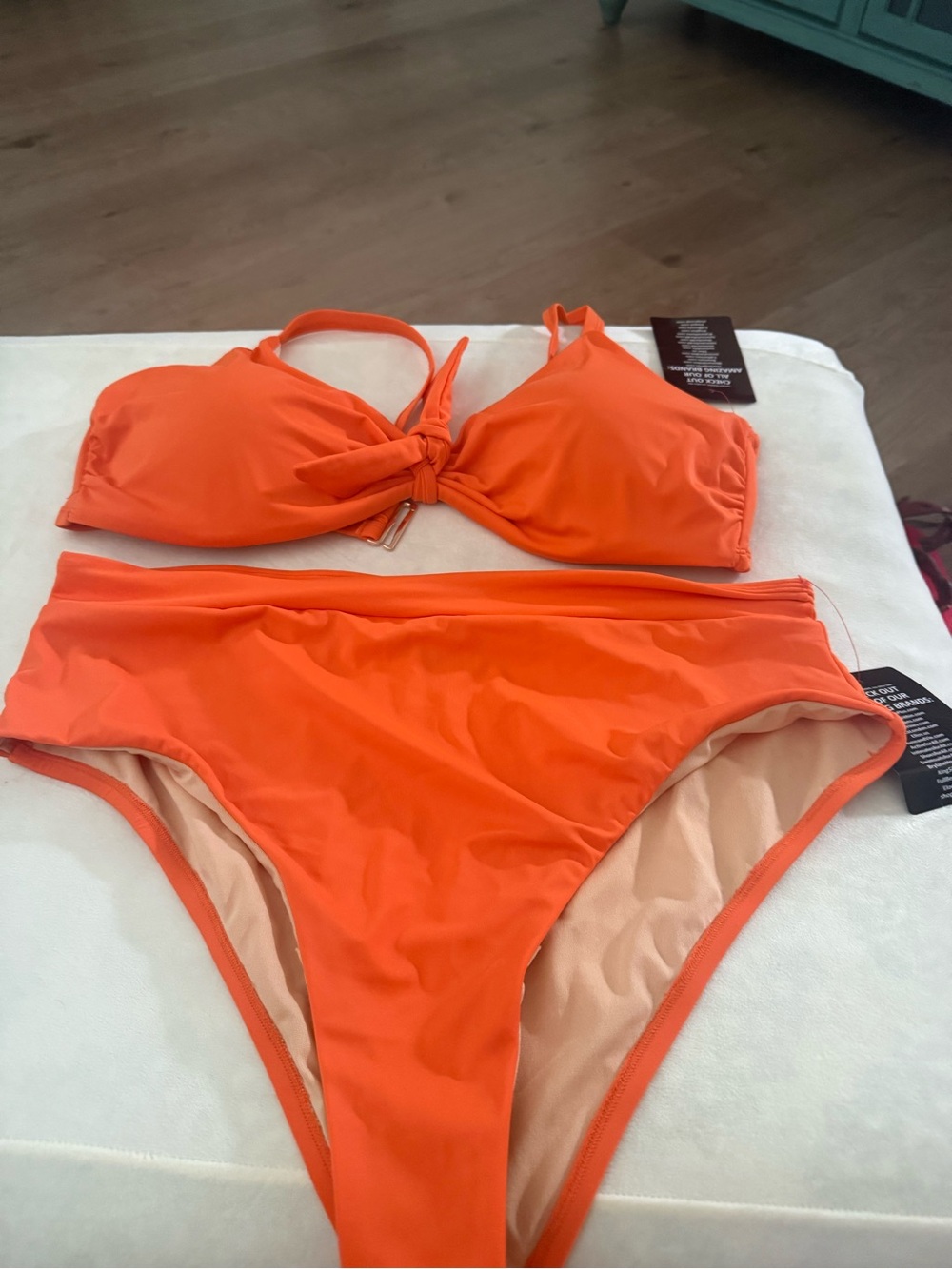 Swimsuits For All Vibrant Orange Knot-Front Bikini Set
